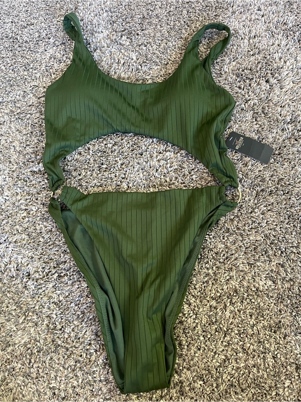 Hollister Ribbed Dark Green Cutout One-Piece with Ring Accents